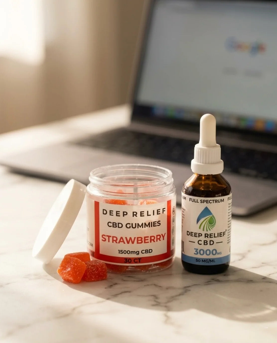 Gummies and tincture on the table
